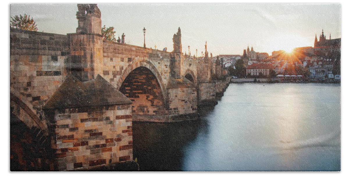 Castle Hand Towel featuring the photograph Charles bridge in Prague, czech republic. by Vaclav Sonnek