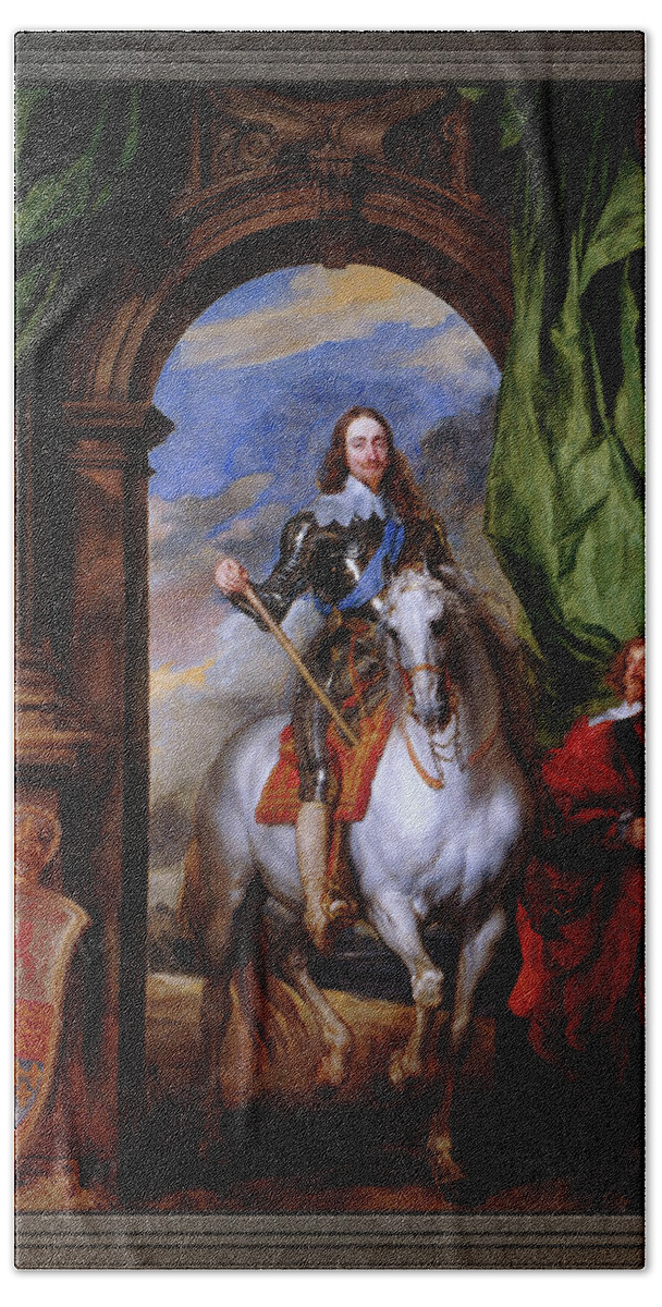Charles I Bath Towel featuring the painting Charles I with M. de St Antoine by Anthony van Dyck by Rolando Burbon