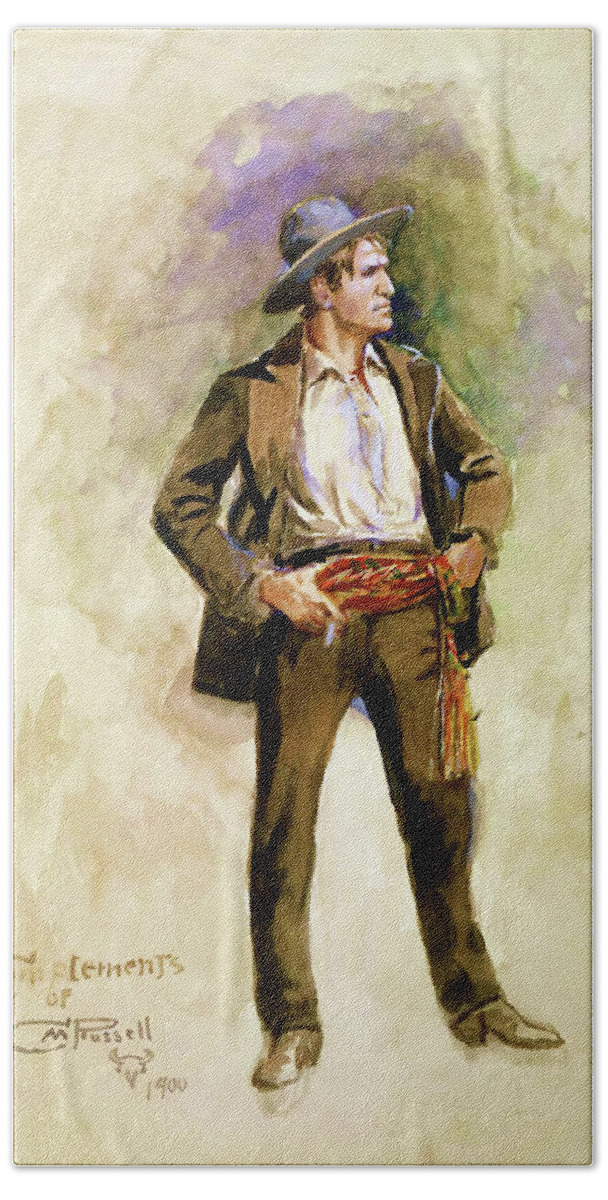 Cowboy Bath Towel featuring the painting Charles Russell 1900 Self Portrait by Charles Russell