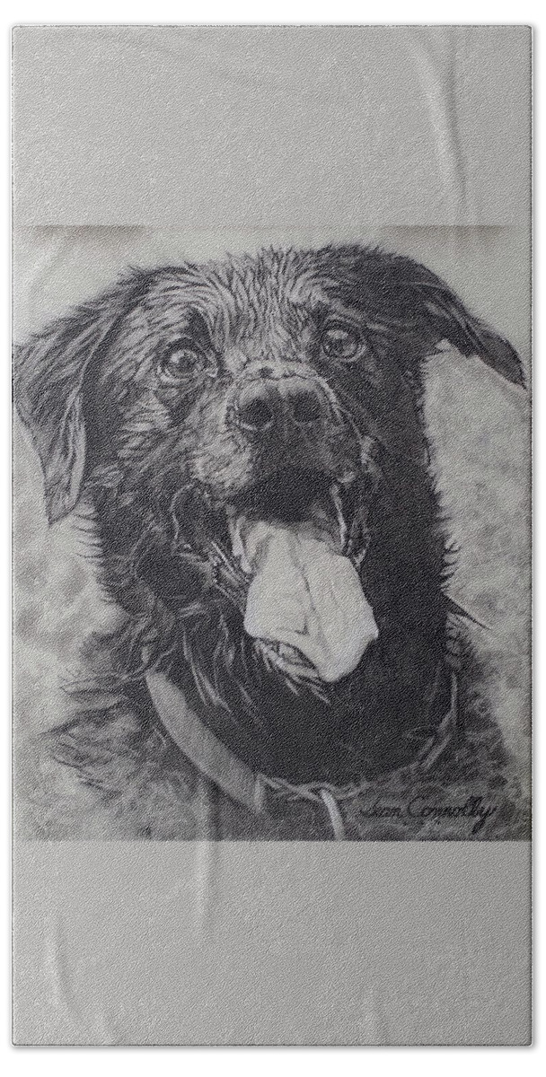 Charcoal Pencil Hand Towel featuring the drawing Charlie Dog by Sean Connolly