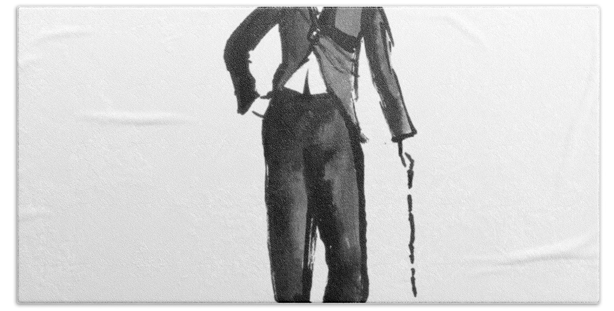 Charlie Chaplin Hand Towel featuring the drawing Charlie Standing by Pechane Sumie