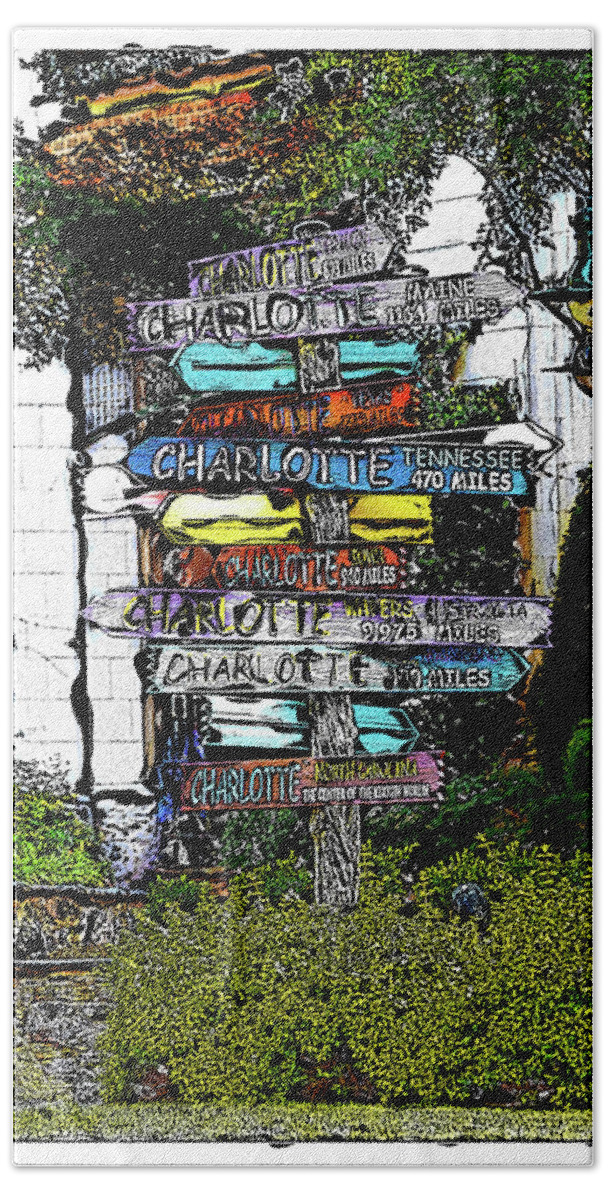 Charlotte Bath Towel featuring the digital art Charlotte Signposts at The Green by SnapHappy Photos