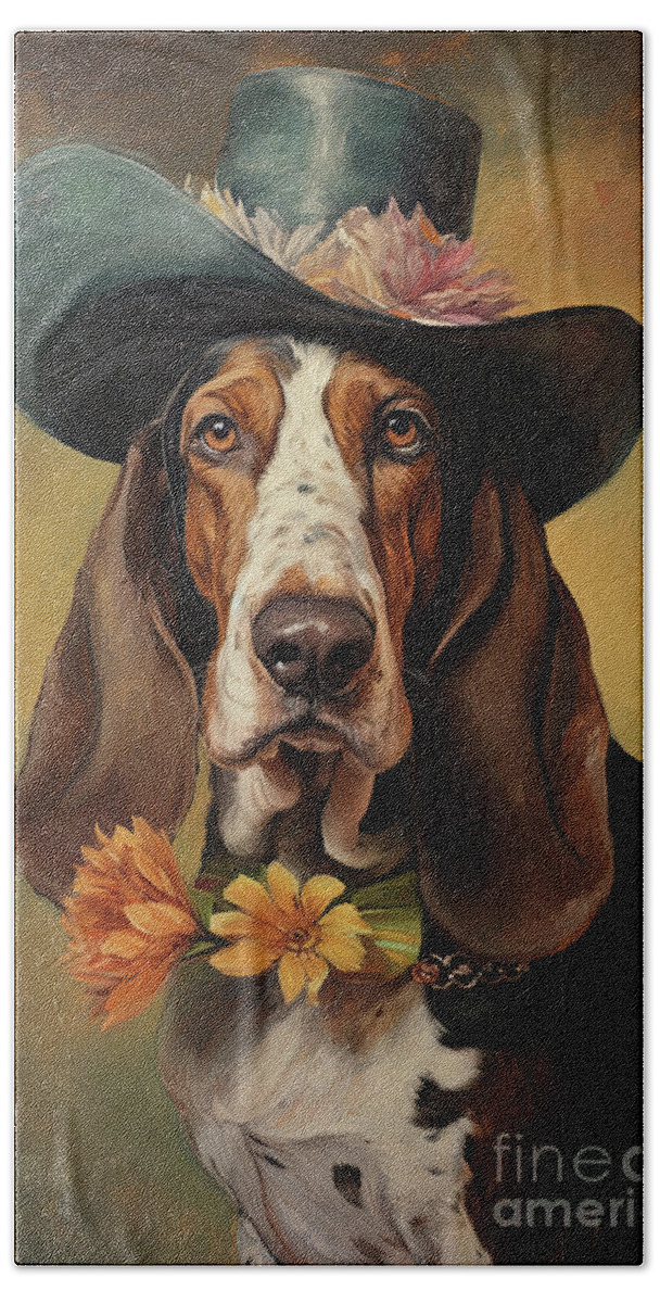 Basset Hound Hand Towel featuring the painting Charming Chuck by Tina LeCour