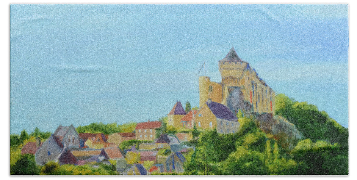 Fort Bath Towel featuring the painting Chateau Castelnaud-la-Chapelle above Tournepique by Dai Wynn