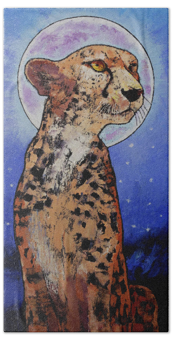 Cheetah Bath Towel featuring the painting Cheetah Moon by Michael Creese