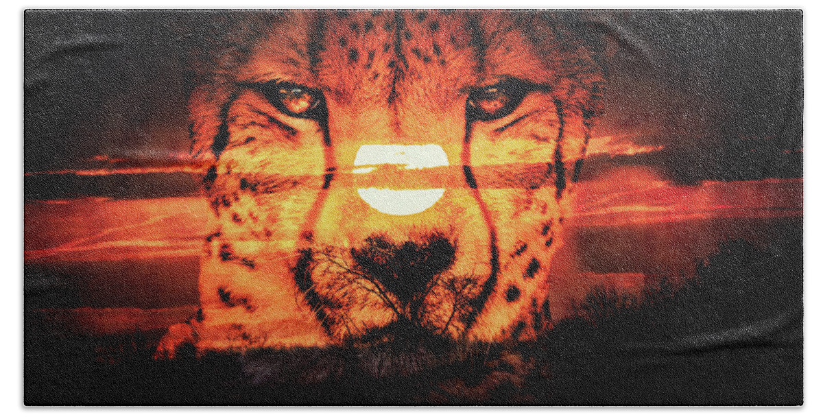 Cheetah Portrait Bath Towel featuring the photograph Cheetah Sunset by Dan Sproul