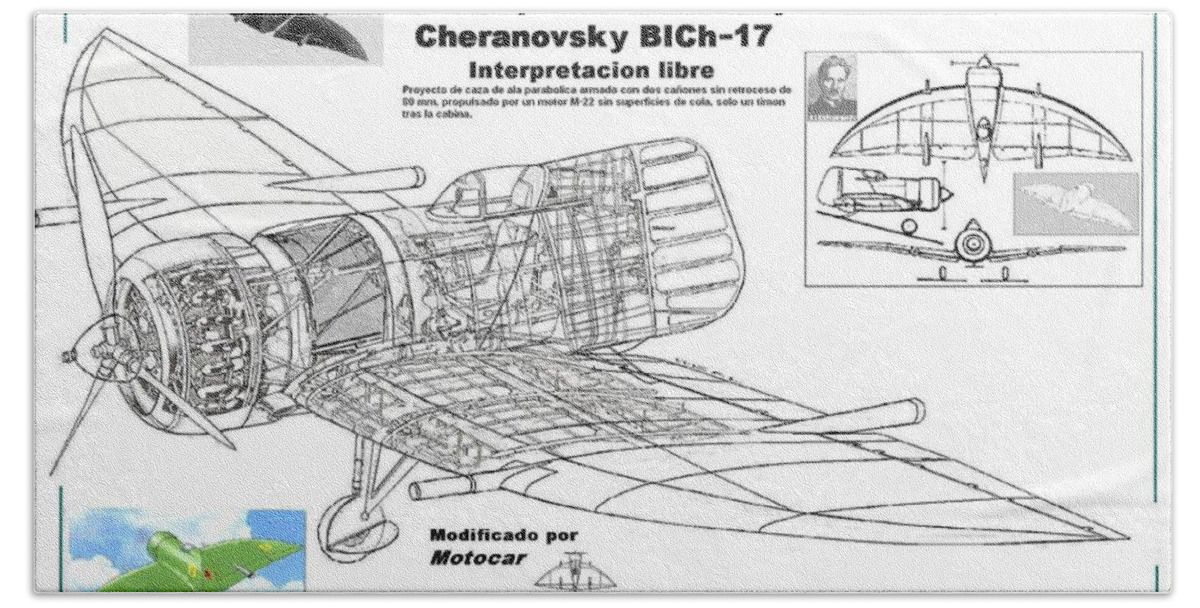 Aircraft Hand Towel featuring the mixed media Cheranovsky BLCH 17 by Aircraft Lover