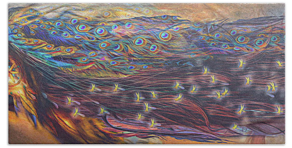 Bird Bath Towel featuring the digital art Cherokee Tears Become Fireflies Watercolor Painting by Debra and Dave Vanderlaan
