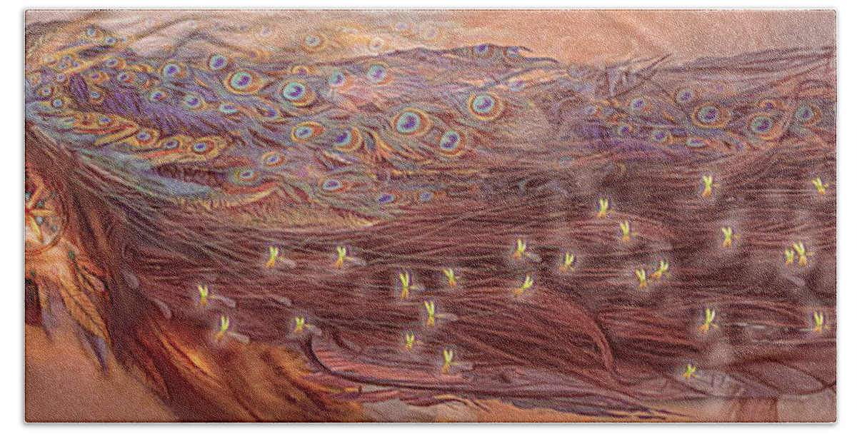 Bird Bath Towel featuring the digital art Cherokee Tears Become Soft Fireflies by Debra and Dave Vanderlaan