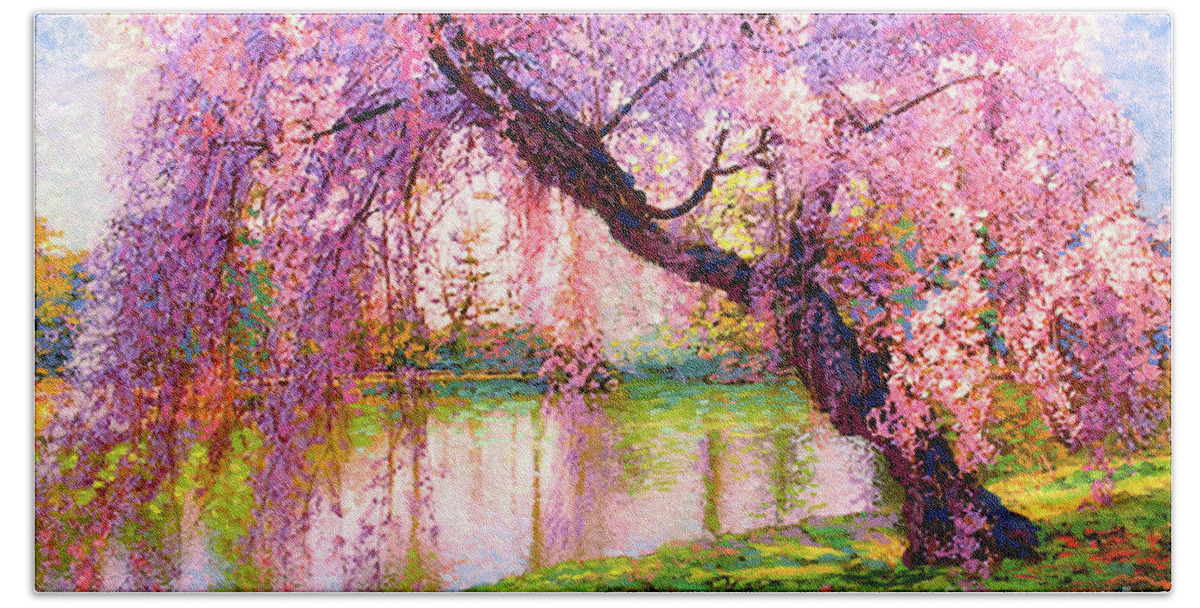 Landscape Hand Towel featuring the painting Cherry Blossom Beauty by Jane Small