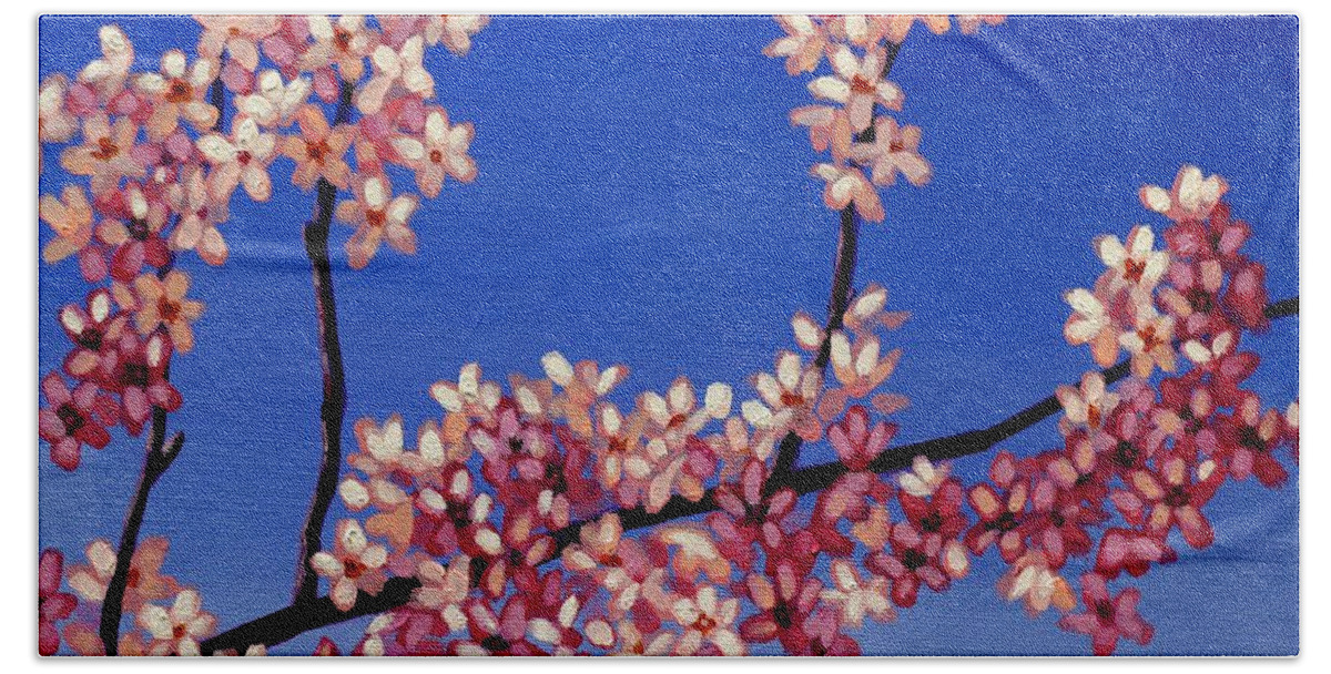 Lic Bath Towel featuring the painting Cherry Blossoms by John Nolan