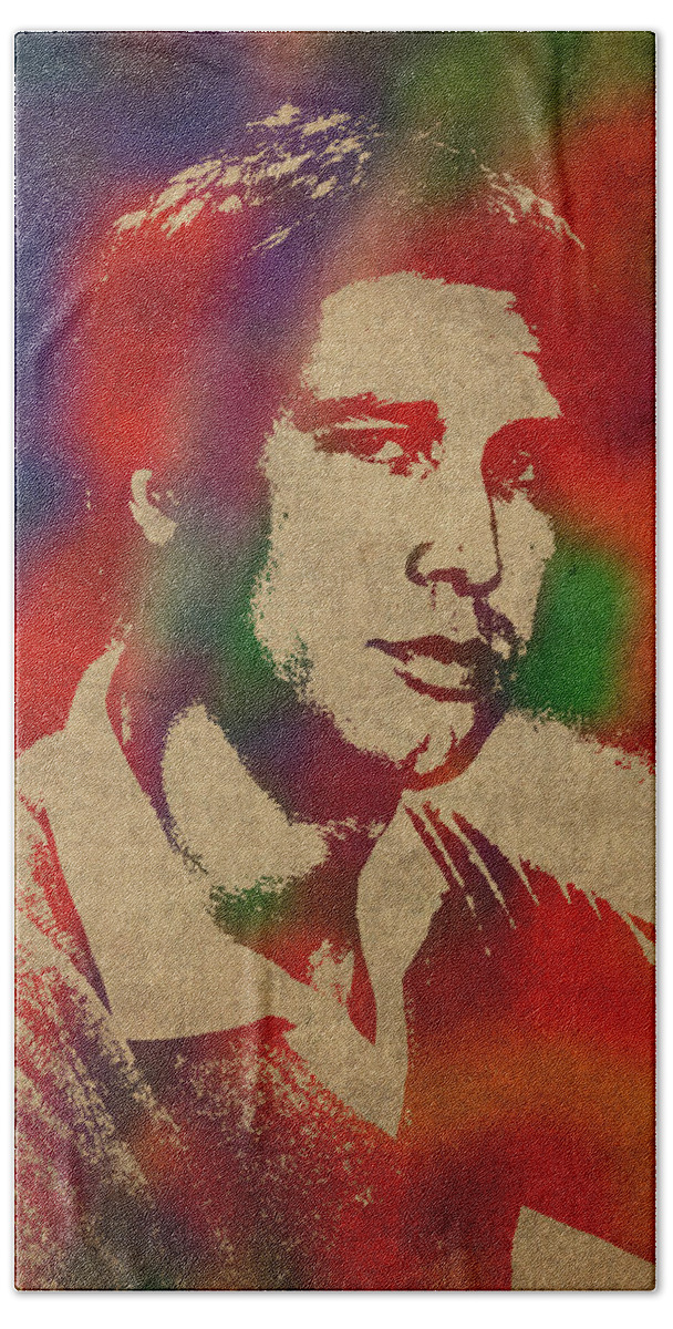 Chevy Chase Hand Towel featuring the mixed media Chevy Chase Watercolor Portrait by Design Turnpike