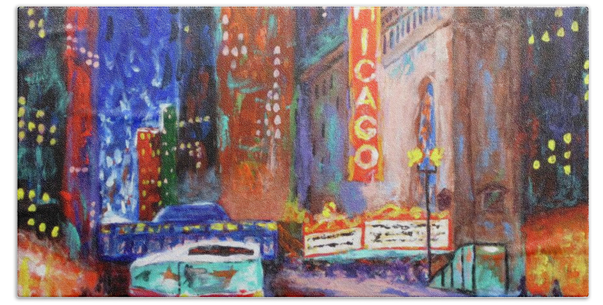 Chicago Hand Towel featuring the painting Chicago Theater on State Street by J Loren Reedy