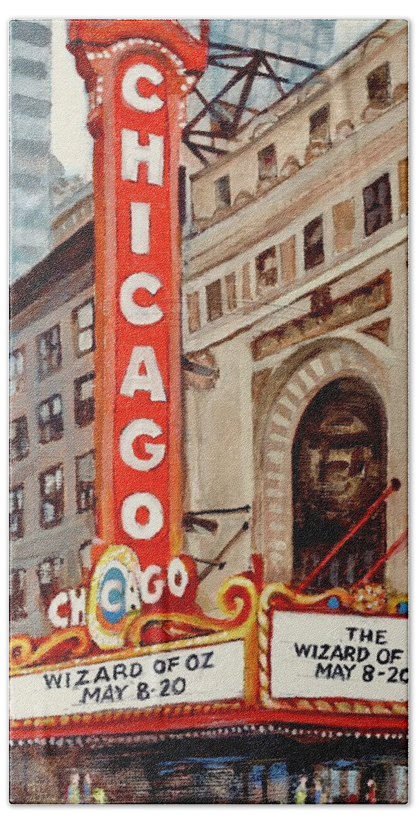 Chicago Theatre Hand Towel featuring the painting Chicago Theatre by Walt Maes