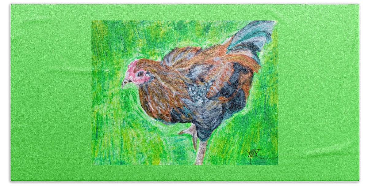 Hen Hand Towel featuring the painting Chicken by Melody Fowler