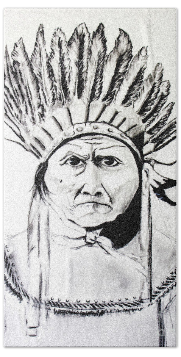 Chief Hand Towel featuring the painting Chief Geronimo by Ayasha Loya
