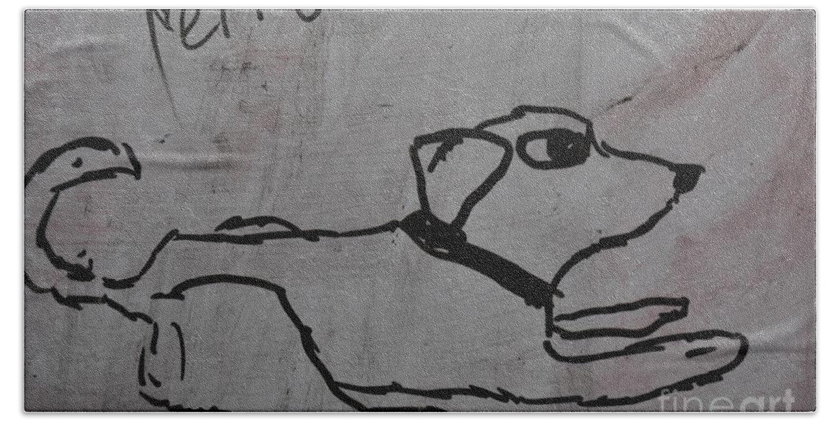 Child Hand Towel featuring the drawing Child's drawing of a dog by Mounir Khalfouf