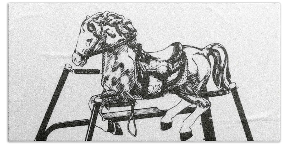 Play Hand Towel featuring the drawing Child's Rocking Horse by Barbara Keith