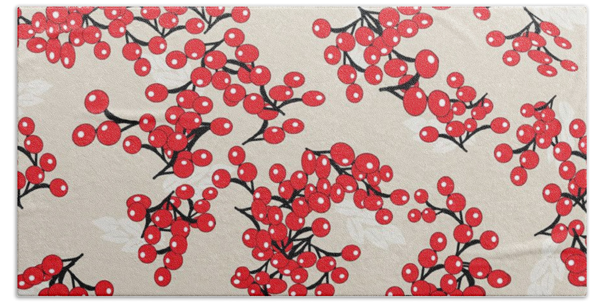 Graphic Bath Towel featuring the digital art Chinese Red Berries by Sand And Chi