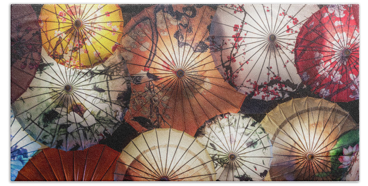 Chinese Hand Towel featuring the photograph Chinese traditional umbrellas by Philippe Lejeanvre