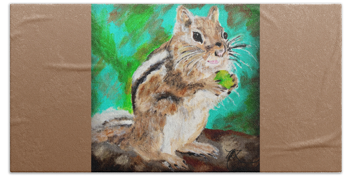 Chipmunk Hand Towel featuring the painting Chipmunk by Melody Fowler