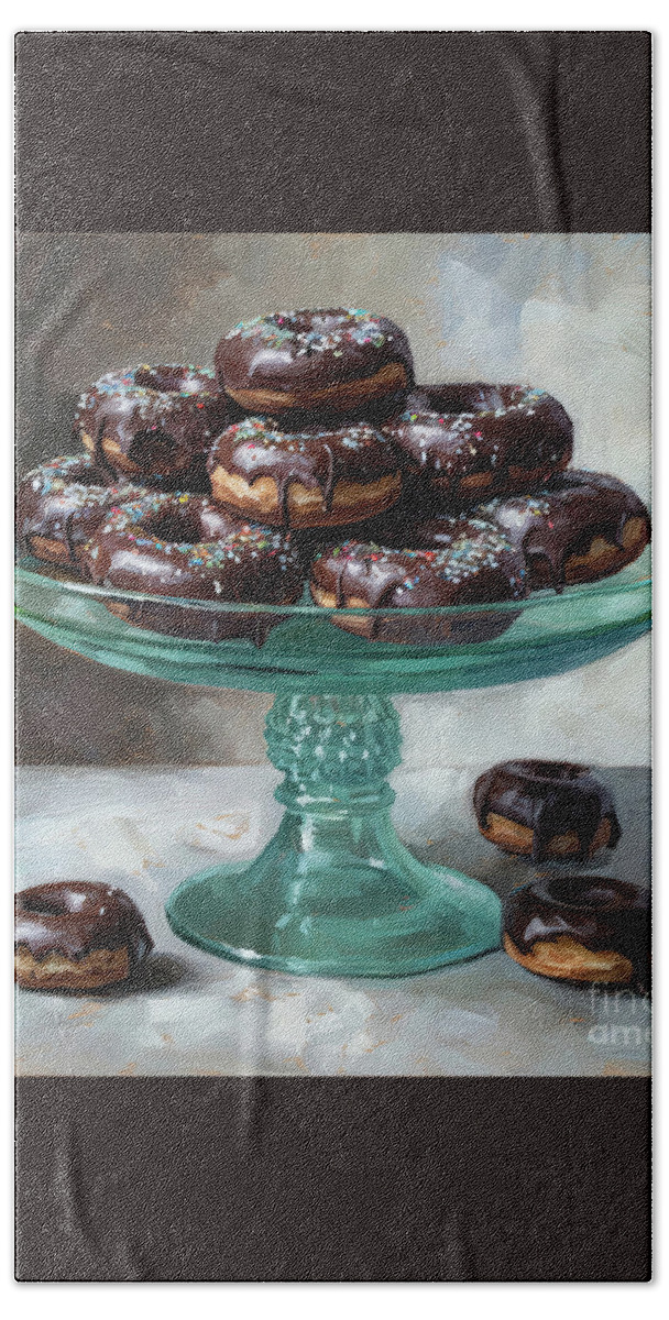 Donuts Hand Towel featuring the painting Chocolate Covered Donuts by Tina LeCour