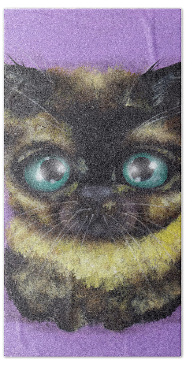 Calico Bath Towel featuring the painting Chonky Kiki by Abril Andrade