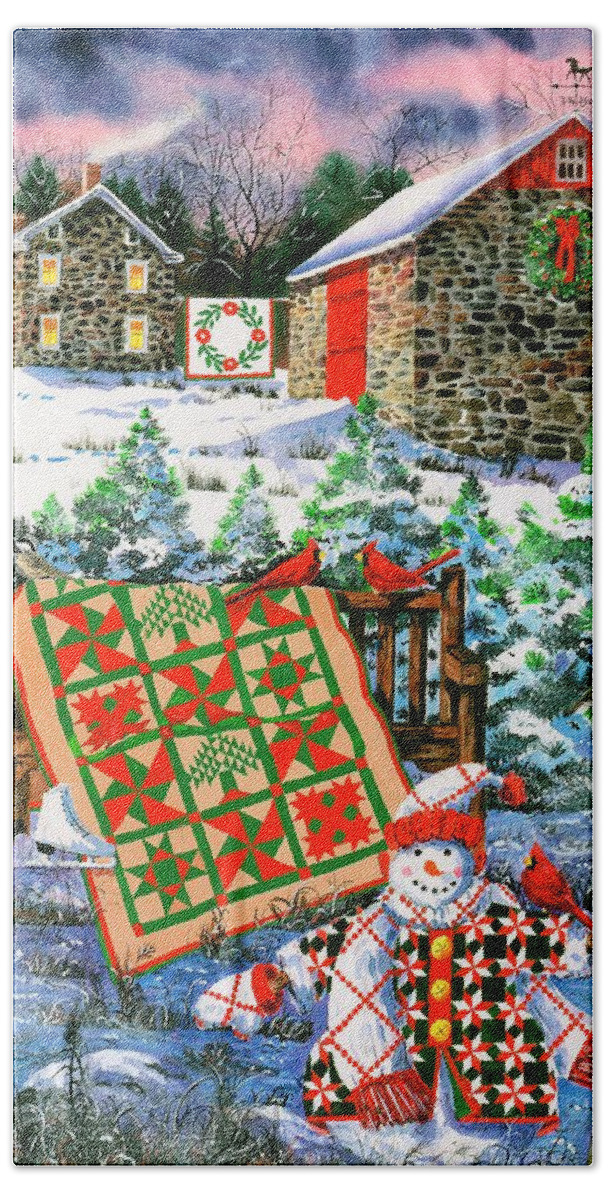 Christmas Bath Towel featuring the painting Christmas Cheer by Diane Phalen