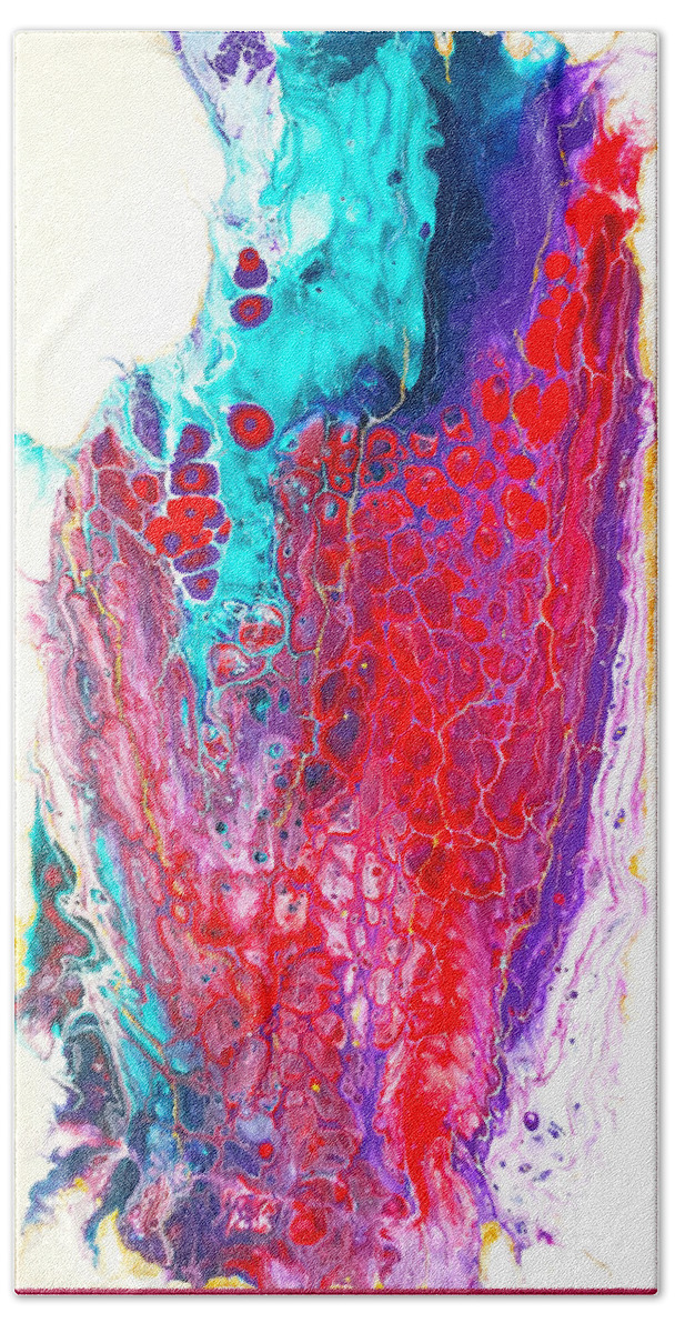 Abstract Hand Towel featuring the painting Coral Cheers by Christine Bolden