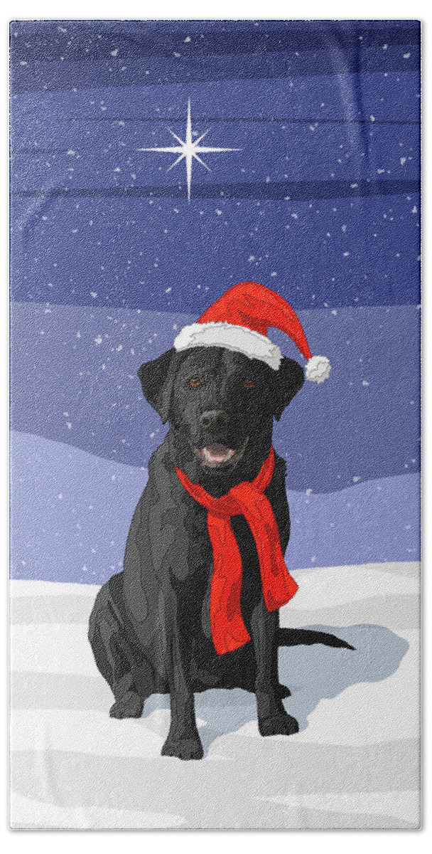 Dogs Hand Towel featuring the digital art Christmas Dog Black Labrador Retriever by Crista Forest