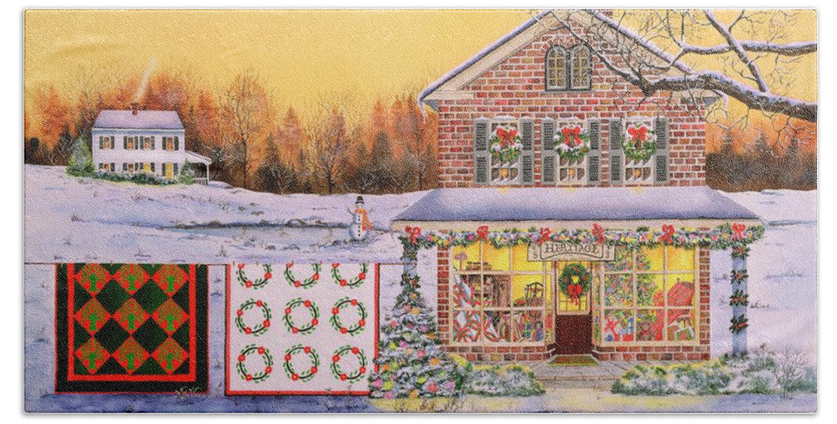 Christmas Bath Towel featuring the painting Christmas Quilts by Diane Phalen
