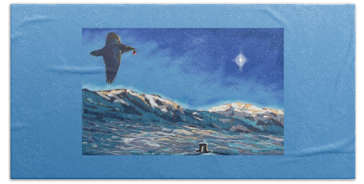 Yellowstone Hand Towel featuring the digital art Christmas Raven by Les Herman