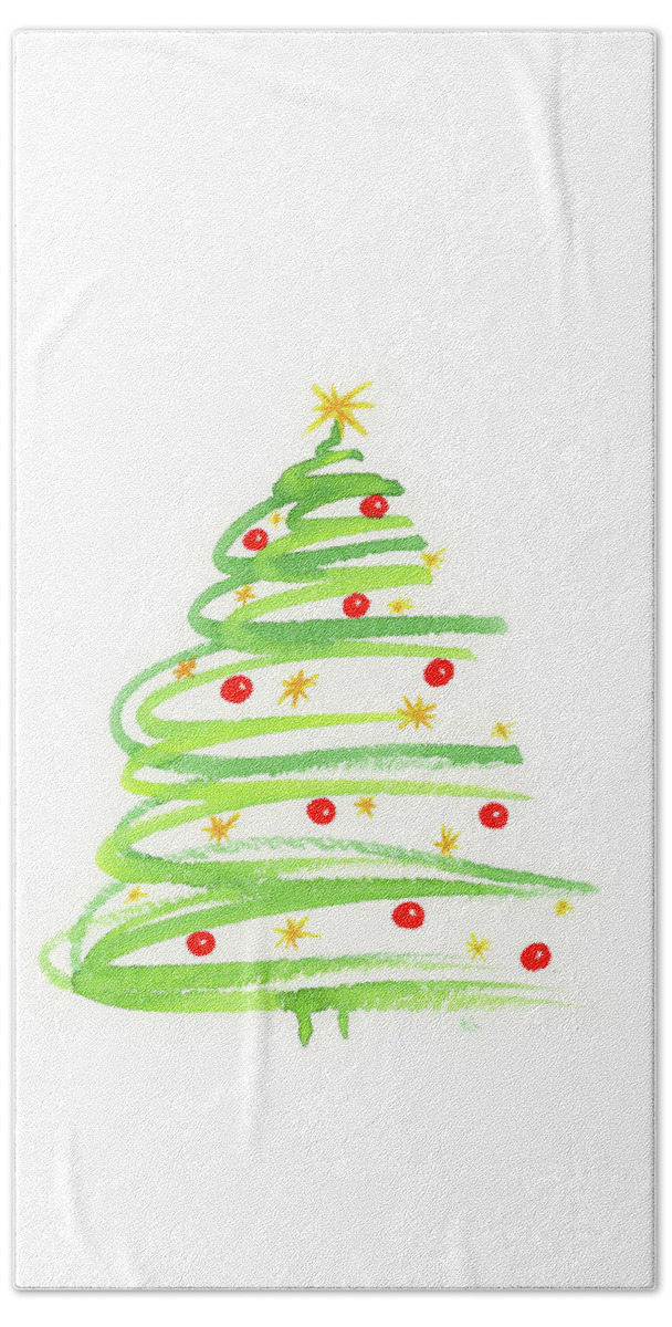 Christmas Bath Towel featuring the painting Christmas tree with decoration by Karen Kaspar