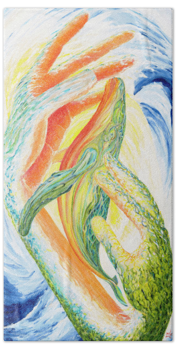 #acrylic #chrysalis #colour #nurture #protect #whale #canadianartist #markfineart #torontoartist Bath Towel featuring the drawing Chrysalis by Mark Johnson