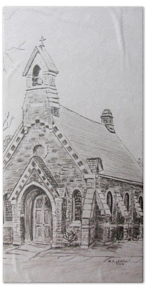 Pencil Drawing Hand Towel featuring the painting Church near Burlington by Mary Ellen Mueller Legault