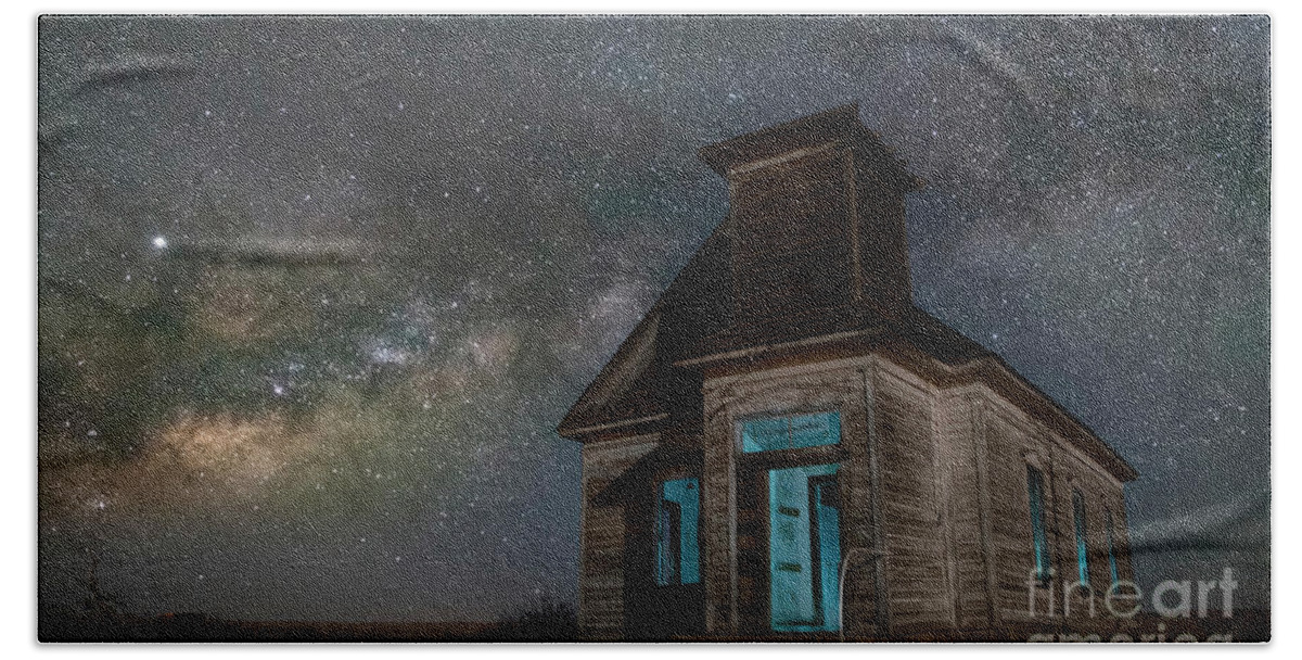 Milky Way; Star Trails; Astrophotography; Spirituality; Christian; Christianity; Church; Cross; Christ; Built Structure; City; Architecture; Outdoors; Landmark; Historical Landmark; Tranquil Scene; Past; History; Travel Destinations; Old Ruin; Usa; Church; Ancient; Stone; Night; Color Image; Abandoned; Old Building; Ruins; Ruin; Night Photography; Christian Church Taiban; Church; New Mexico Hand Towel featuring the photograph Church of Taiban by Keith Kapple