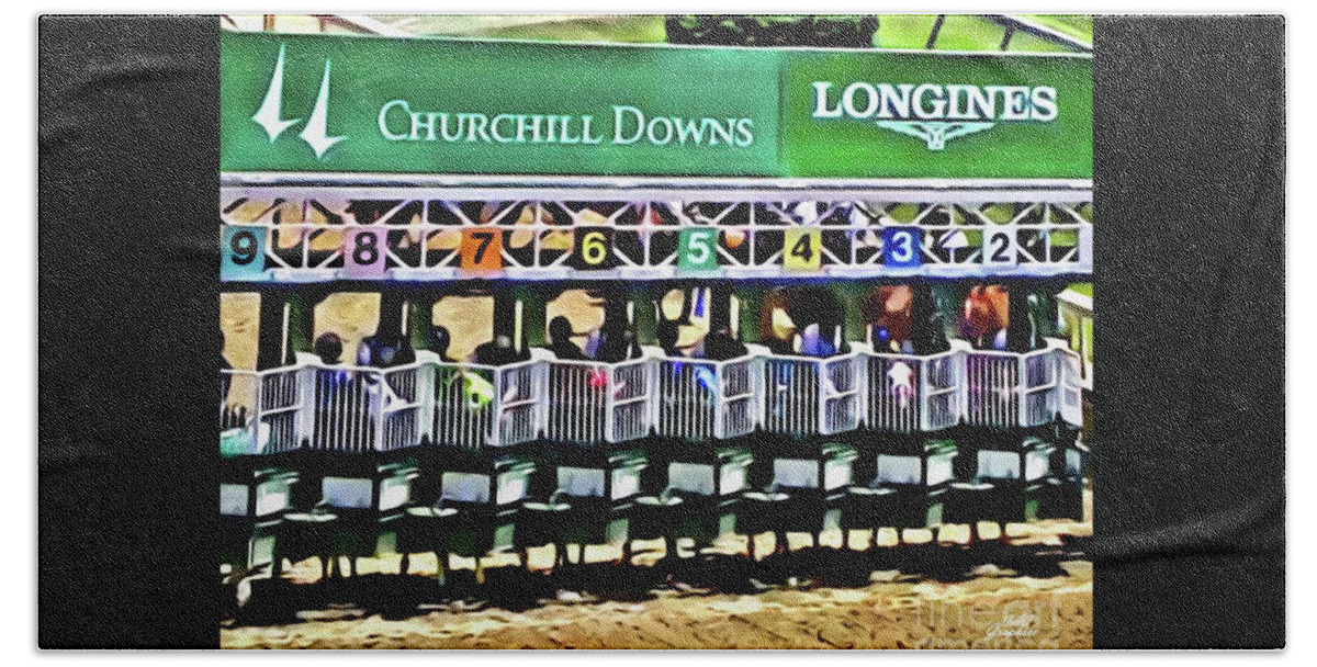 Churchill Downs Hand Towel featuring the digital art Churchill Downs Starting Gate by CAC Graphics