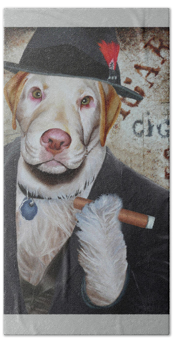Cigar Dog Hand Towel featuring the painting Cigar Dallas Dog by Vic Ritchey