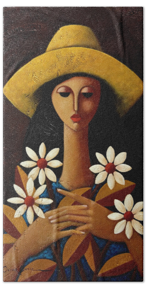 Puerto Rico Bath Sheet featuring the painting Cinco Margaritas by Oscar Ortiz