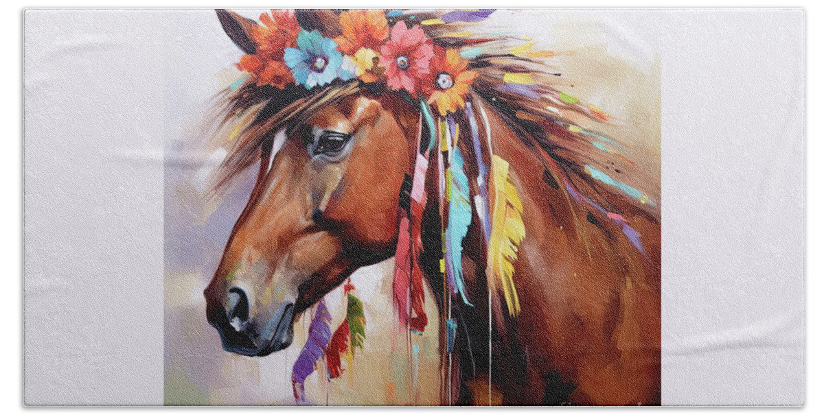 Horse Hand Towel featuring the painting Cinnamon Girl by Tina LeCour