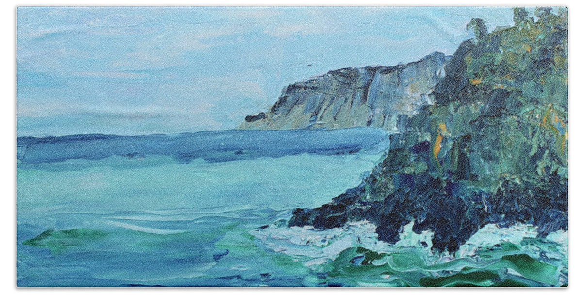 Seascape Bath Towel featuring the painting Cinque Terre 1 by Teresa Moerer