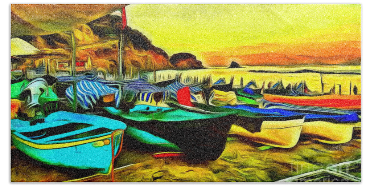 Cinque Terre Hand Towel featuring the photograph Cinque Terre Colorful Boats by Sea Change Vibes