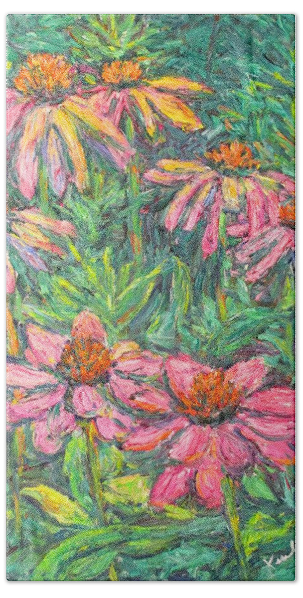Coneflowers Bath Towel featuring the painting Circle of Coneflowers by Kendall Kessler