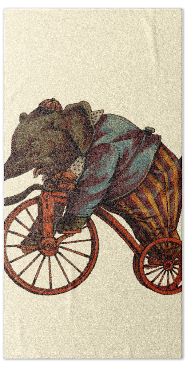 Elephant Bath Towel featuring the digital art Circus Elephant On Bike by Madame Memento