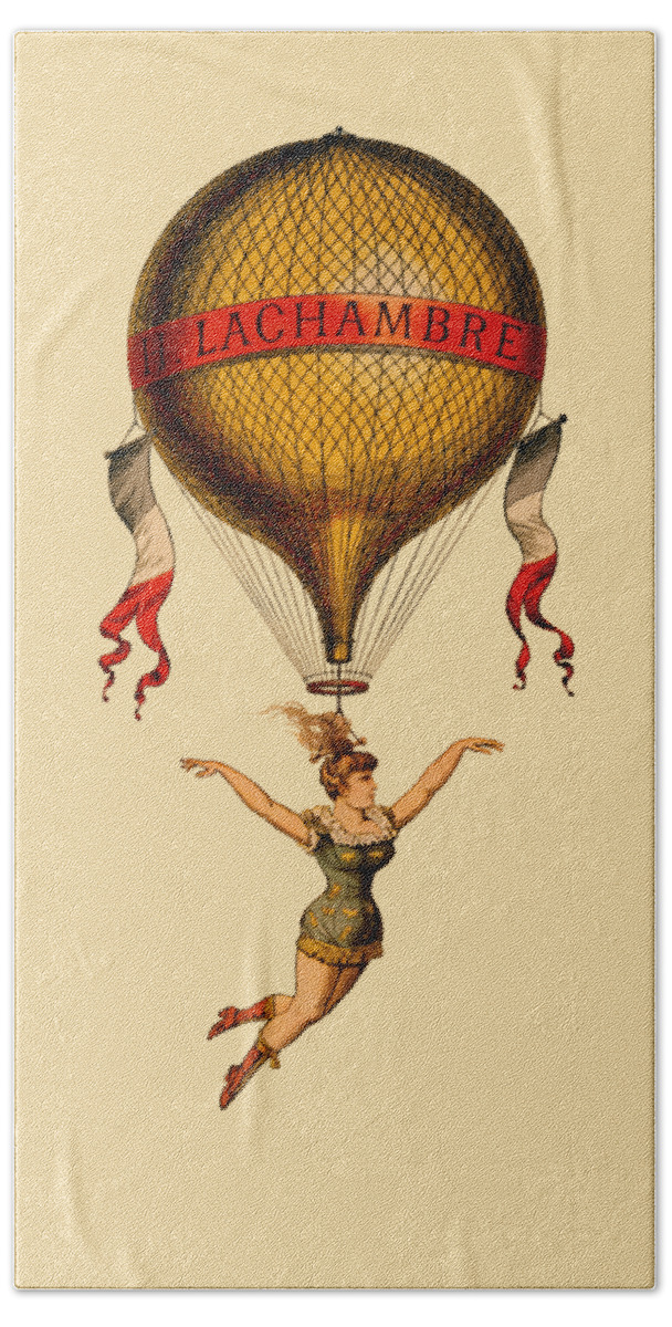 Circus Hand Towel featuring the mixed media Circus Lady With Balloon by Madame Memento