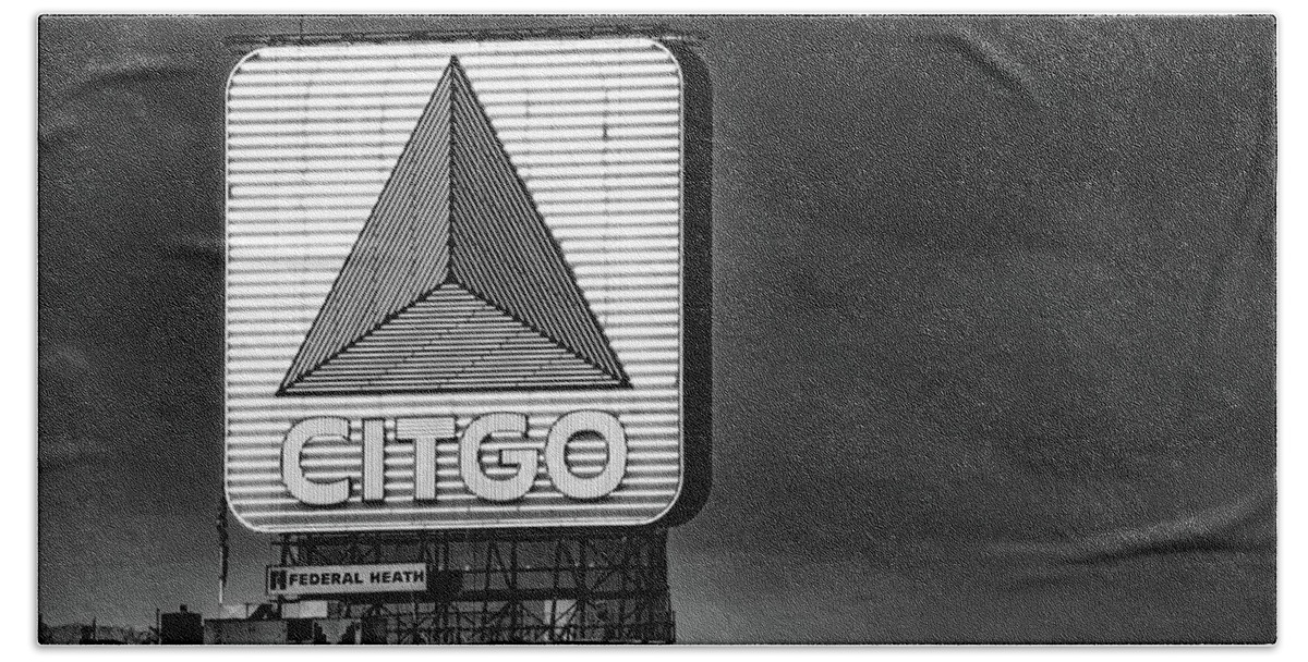 America Hand Towel featuring the photograph Citgo Sign in Monochrome - Boston's Kenmore Square by Gregory Ballos