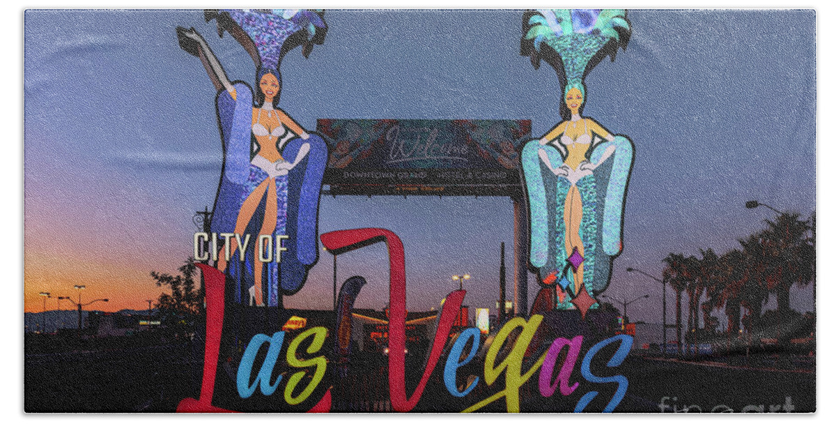 Post Card Bath Towel featuring the photograph City Of Las Vegas Sign at Dusk Post Card by Aloha Art