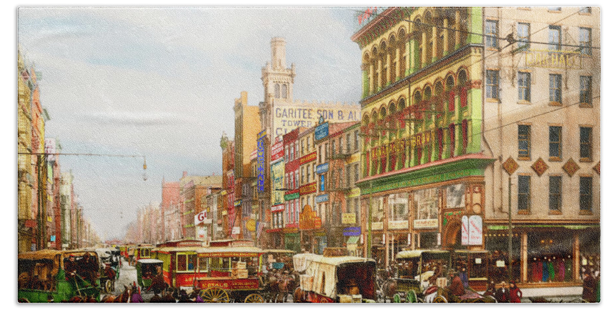Philly Bath Towel featuring the photograph City - Philadelphia, PA - Sixth and Market St 1902 by Mike Savad