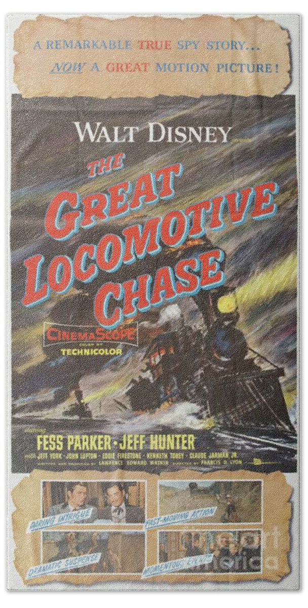 Great Bath Towel featuring the painting Classic Movie Poster - The Great Locomotive Chase by Esoterica Art Agency