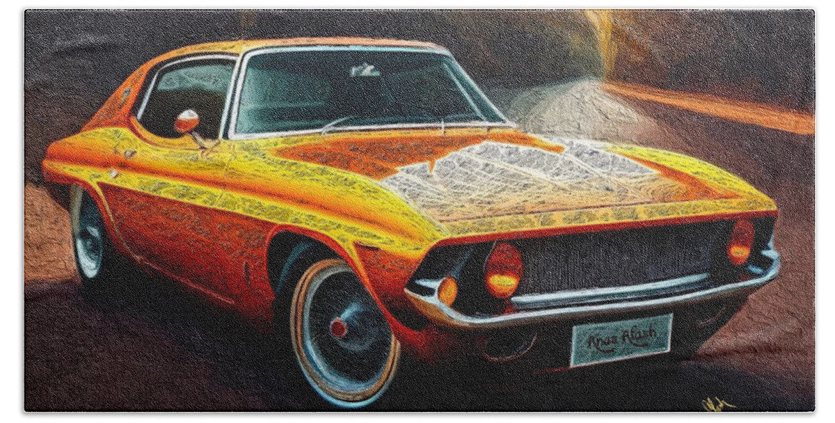 Car Bath Towel featuring the mixed media Classic Sport Challenger by Anas Afash